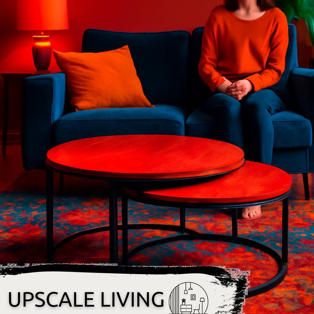 ALT-Text: Modernes Wohnzimmer-Couchtisch-Set aus Holz und Glas, stilvoll arrangiert in einem gemütlichen Wohnbereich mit Sofa und Dekoration.