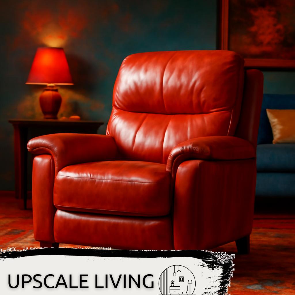 ALT-Text für das Bild: Moderner Wohnzimmer-Ledersessel in hellem Braun vor neutralem Hintergrund, perfekt für stilvolle und bequeme Einrichtung.