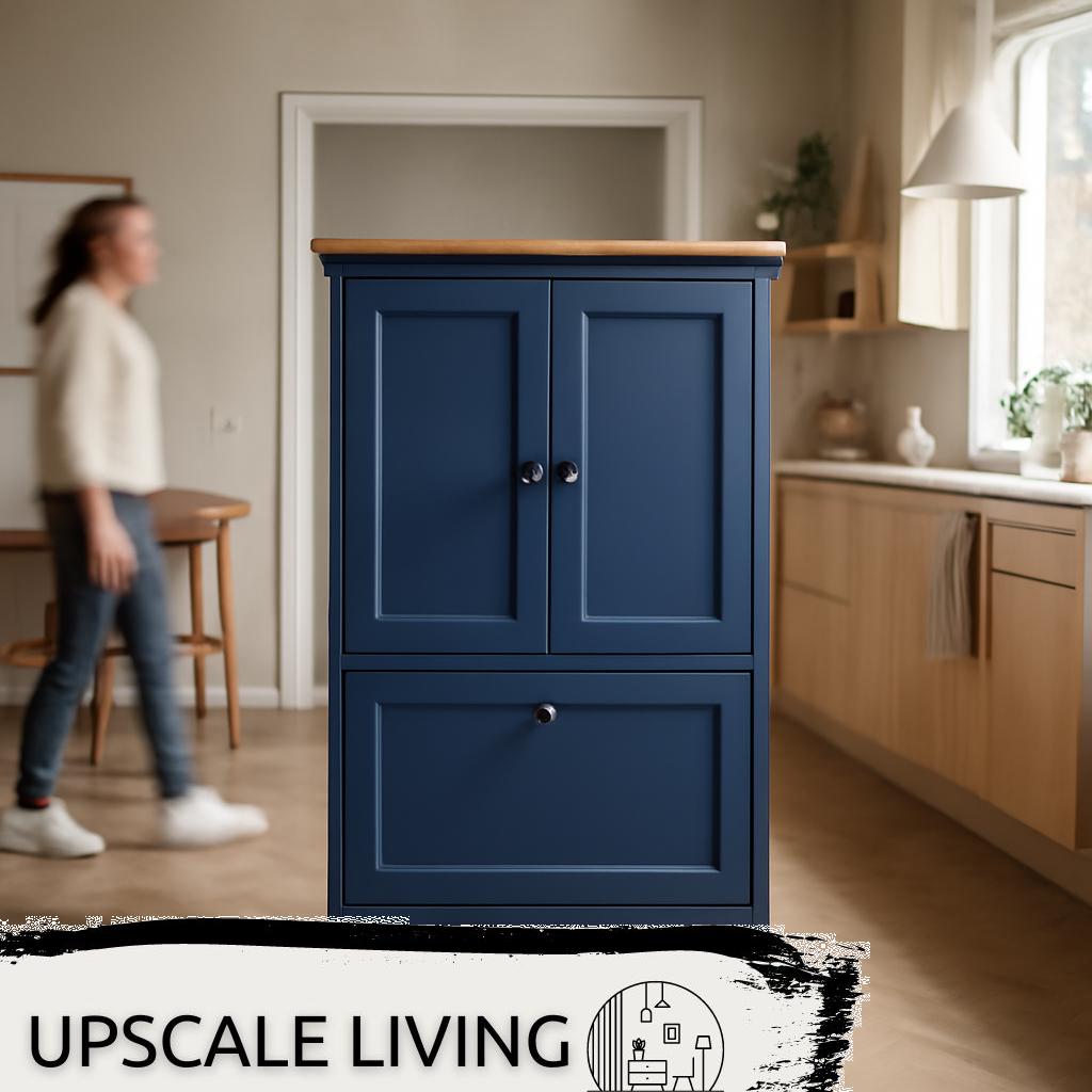 ALT Text: Moderne Küchenschränke aus Holz mit viel Stauraum und elegantem Design in einer hellen Küche.