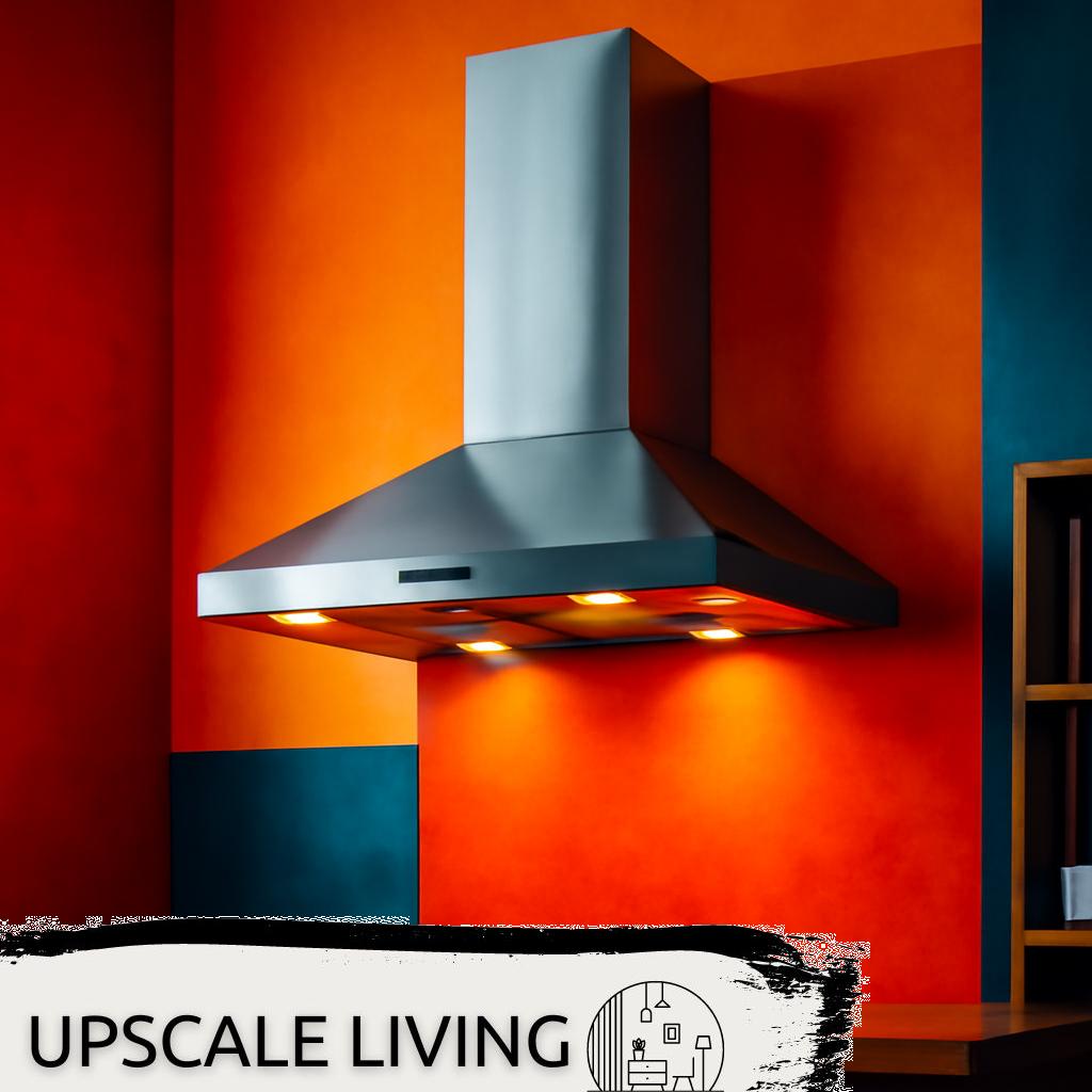 ALT Text: Moderne Dunstabzugshaube aus Edelstahl integriert in eine stilvolle Küchenmöbelzeile